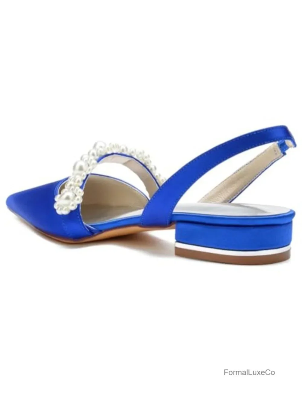 Satin Pearls Wedding Pointed Toe Slingback Flats for Women